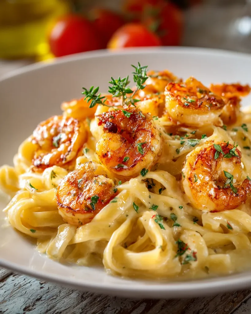 Pasta Alfredo con camarones