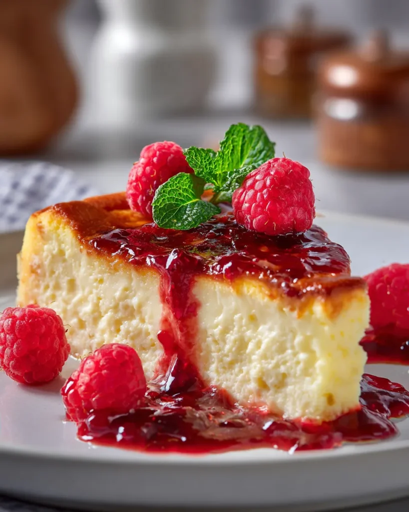 Pay de queso con mermelada de frambuesa